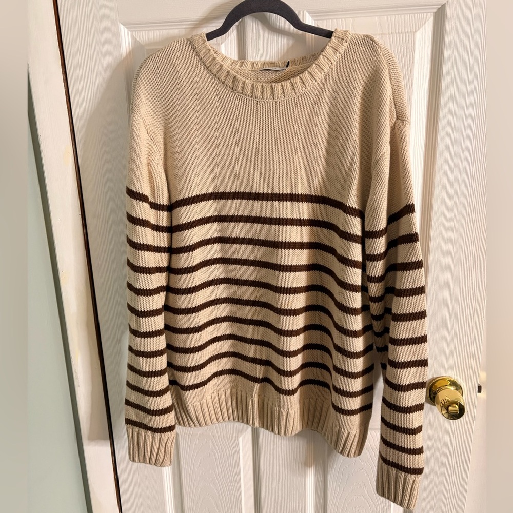 Men’s Onia Striped Crewneck Sweater  Tan & Brown Sz Lrg